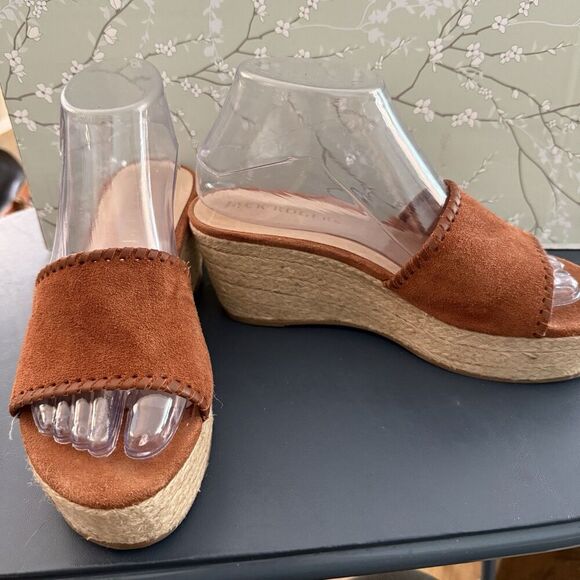 Jack Rogers Suede Flip Flop Platform Classic Jute Espadrille Wedge Sandals 8 New - Picture 2 of 8